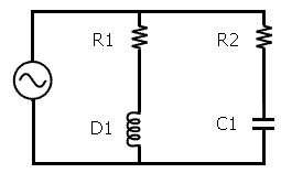 parallel circuit with variables r1, r2, c1, and d1.