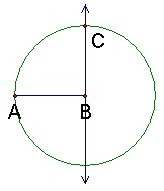 Label an intersection of the perpendicular line and the circle as C.
