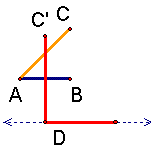 Construct a line segment on the parallel line through D with endpoint D and a length of AC.