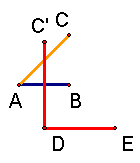 Mark the endpoint of the line segment just drawn and label the end point 'E'